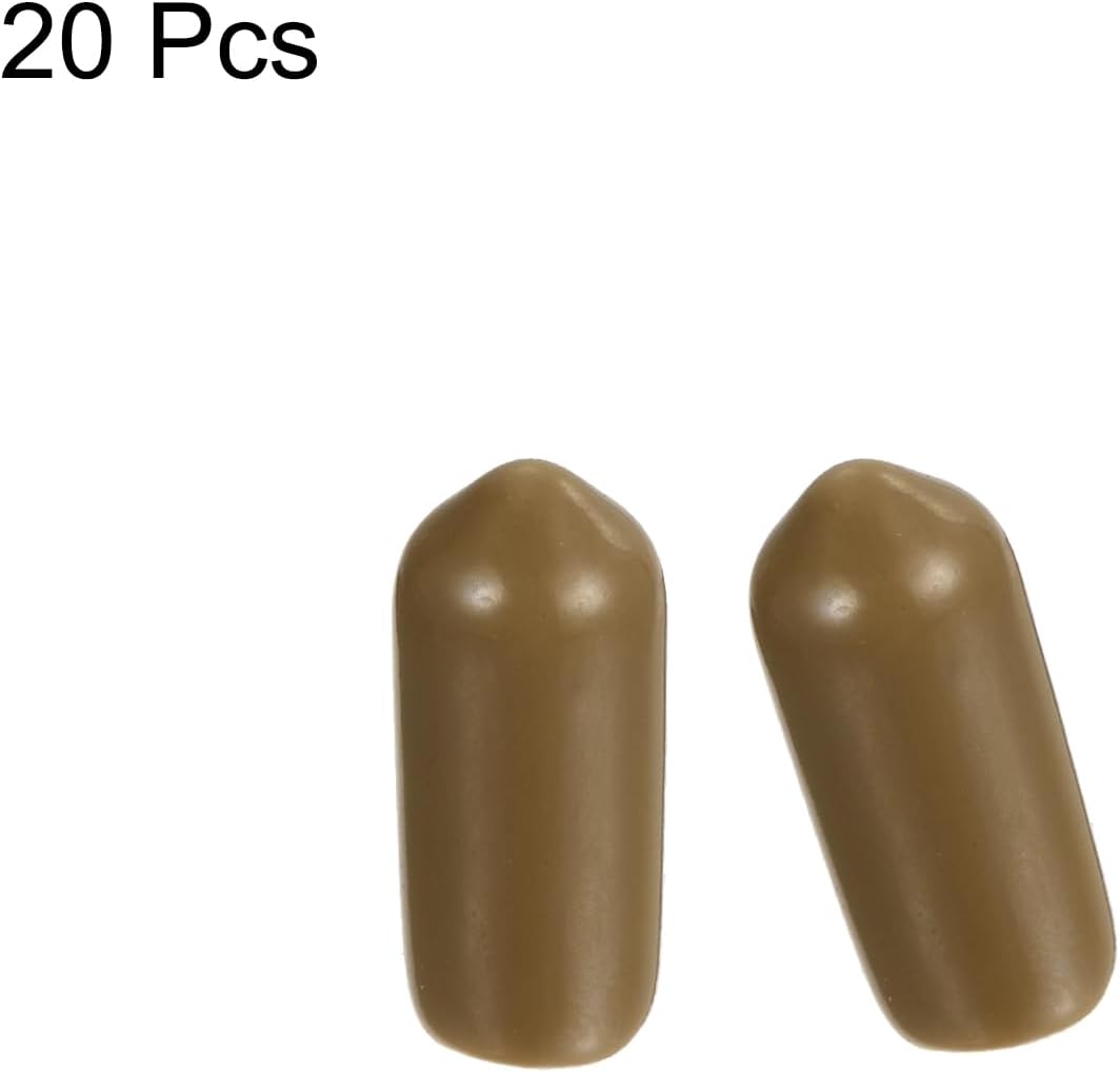 uxcell 20pcs Rubber End Caps 6mm(1/4") ID Vinyl PVC Round Tube Bolt Cap Cover Screw Thread Protectors Light Brown
