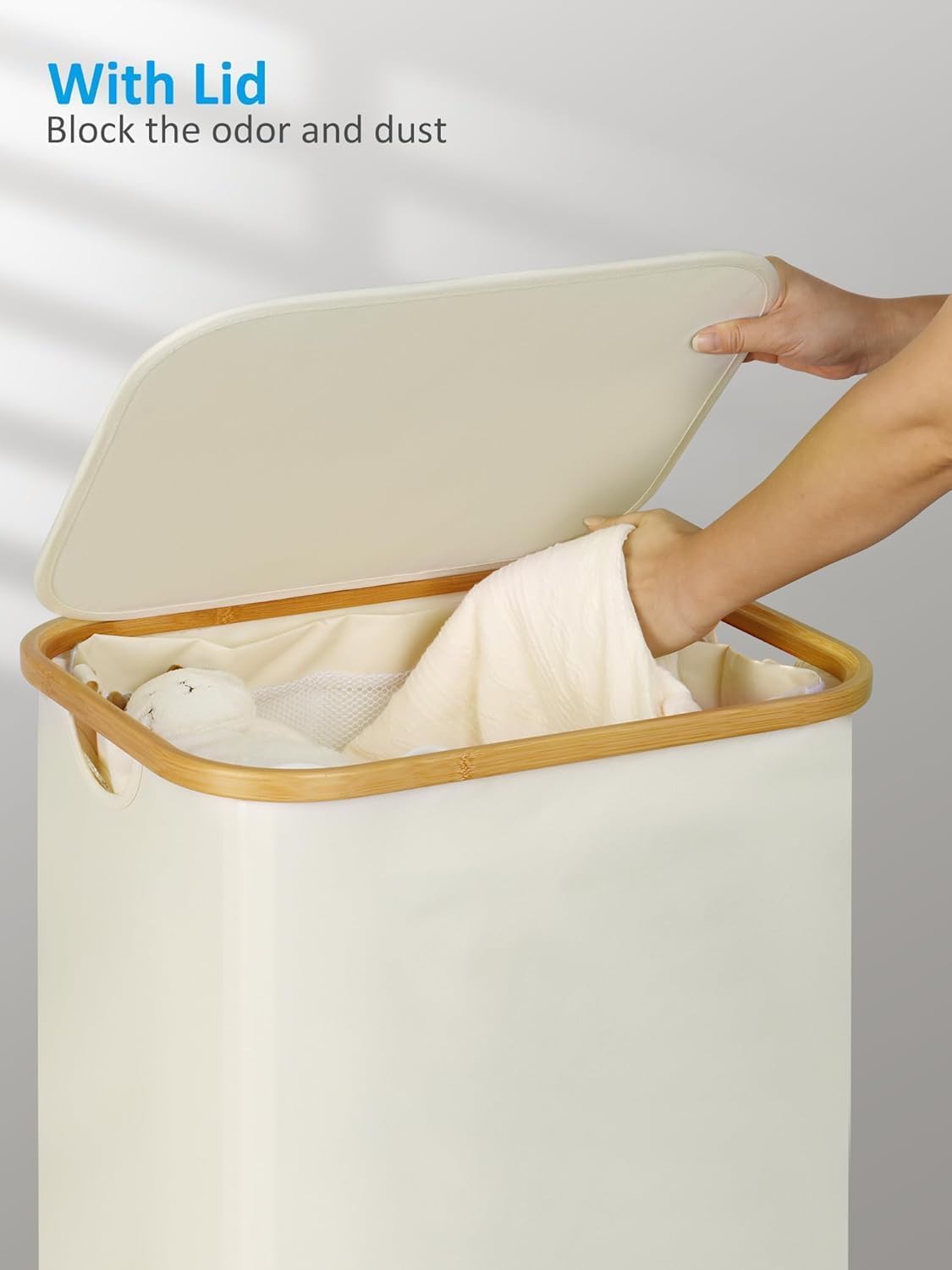 efluky Laundry Basket with Wheels, Tall Rolling Laundry Hamper with Lid and Removable Bag, Aesthetic Dirty Clothes Hamper on Wheels for Laundry Room, Bedroom, Dorm and Bathroom, 100L Beige