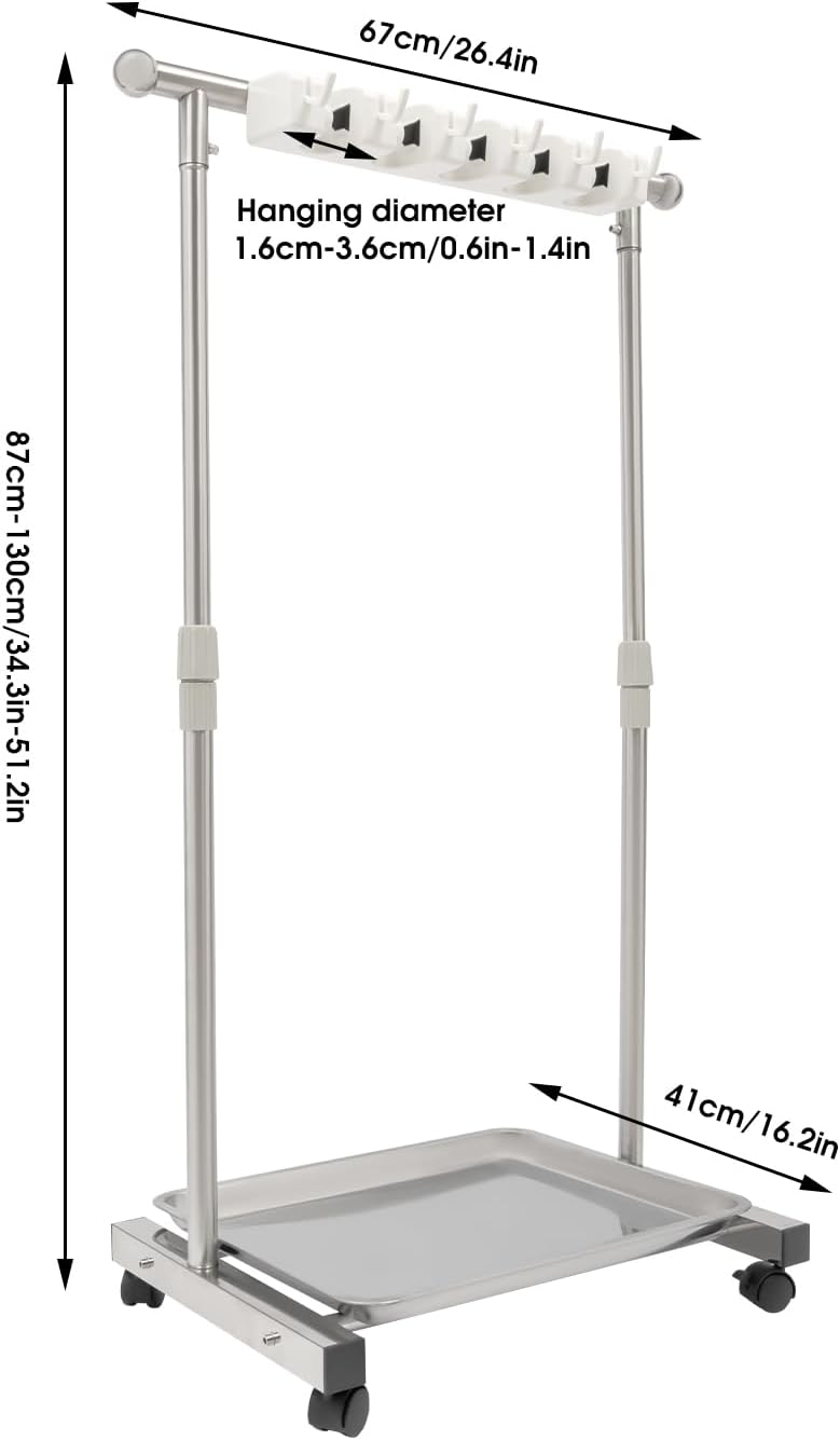 Broom Mop Holder, Movable Put Wet Mops Broom Floor Standing Cleaning Tool Rack 6 Hook and 5 Slots, Stainless Steel Cleaning Supplies Organizer for Home Schools Hospitals Factories Hotels Restaurant