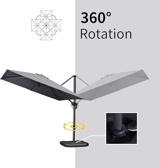 PURPLE LEAF 9' X 11.5' Patio Umbrella with Base Rectangle Cantilever Umbrella Outdoor Offset Umbrella with 360-degree Rotation for Garden Deck Pool Patio Light Grey