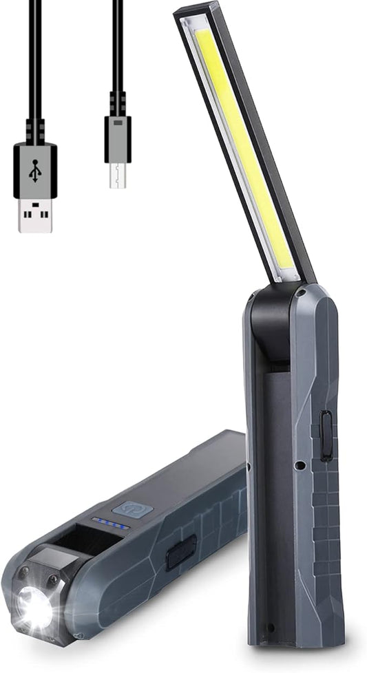 Durapower Rechargeable LED Mechanic Work Light Foldable Magnetic Flashlight Automotive Work Light, Hook, 270º Rotate, Power Indicator for Mechanic, Repair