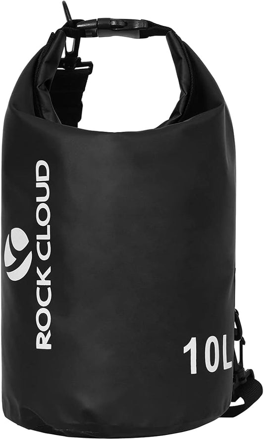 ROCK CLOUD Dry Bag Waterproof 10L Dry Sack for Kayaking Rafting Boating Beach Surfing Swimming Canoe Camping Hiking Fishing Ski, Black