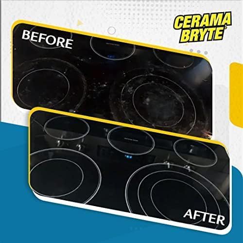 Cerama Bryte Glass Cooktop Cleaner Bundle with 10 Cleaning Pads for Removal of Tough Stains, Stovetop Cleaner for Glass - Ceramic Surfaces, 18 Ounces, 11 Piece