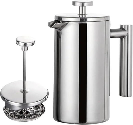 French Press Coffee Maker,Stainless Steel Double Wall Insulated Coffee Press 34 oz,4-8 Cups, Portable Hot Cold Brew Teapot Cafetera for Coffee Bar Accessories Kitchen Camping (White,34oz)