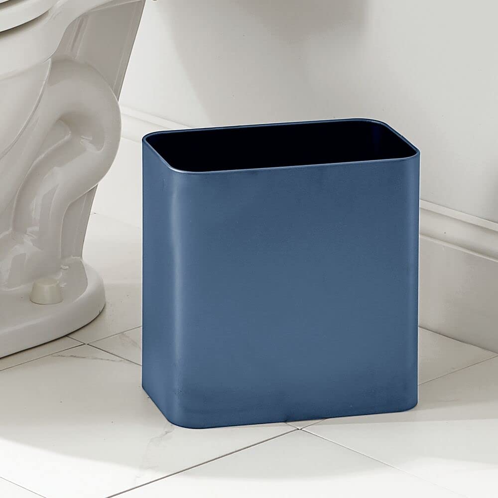 mDesign Small Metal 2.4 Gallon/9 Liter Trash Can Wastebasket Garbage Bin for Bathroom, Slim Rubbish Waste Bin Trashcans for Master/Guest Bath, Mirri Collection, Navy Blue