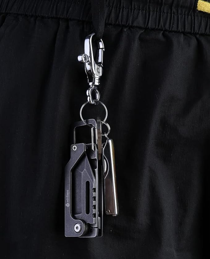edcfans Keychain Knife, Carabiner Multitool, Tanto Pocket Knife with Key Clip, Box Cutter, Can/Bottle Opener, Screwdriver Wrench, Pry Tools, EDC Hiking Camping Gear, Gifts for Men Women Everyday Carry