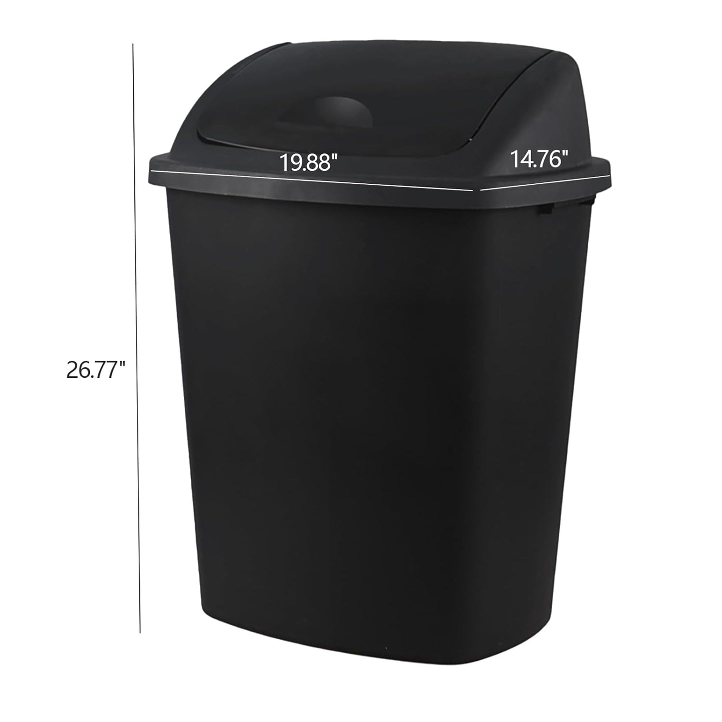 Bringer 18 Gallon Large Swing Top Trash Can, Plastic Garbage Can with Swing-Lid, Black, 4-Pack