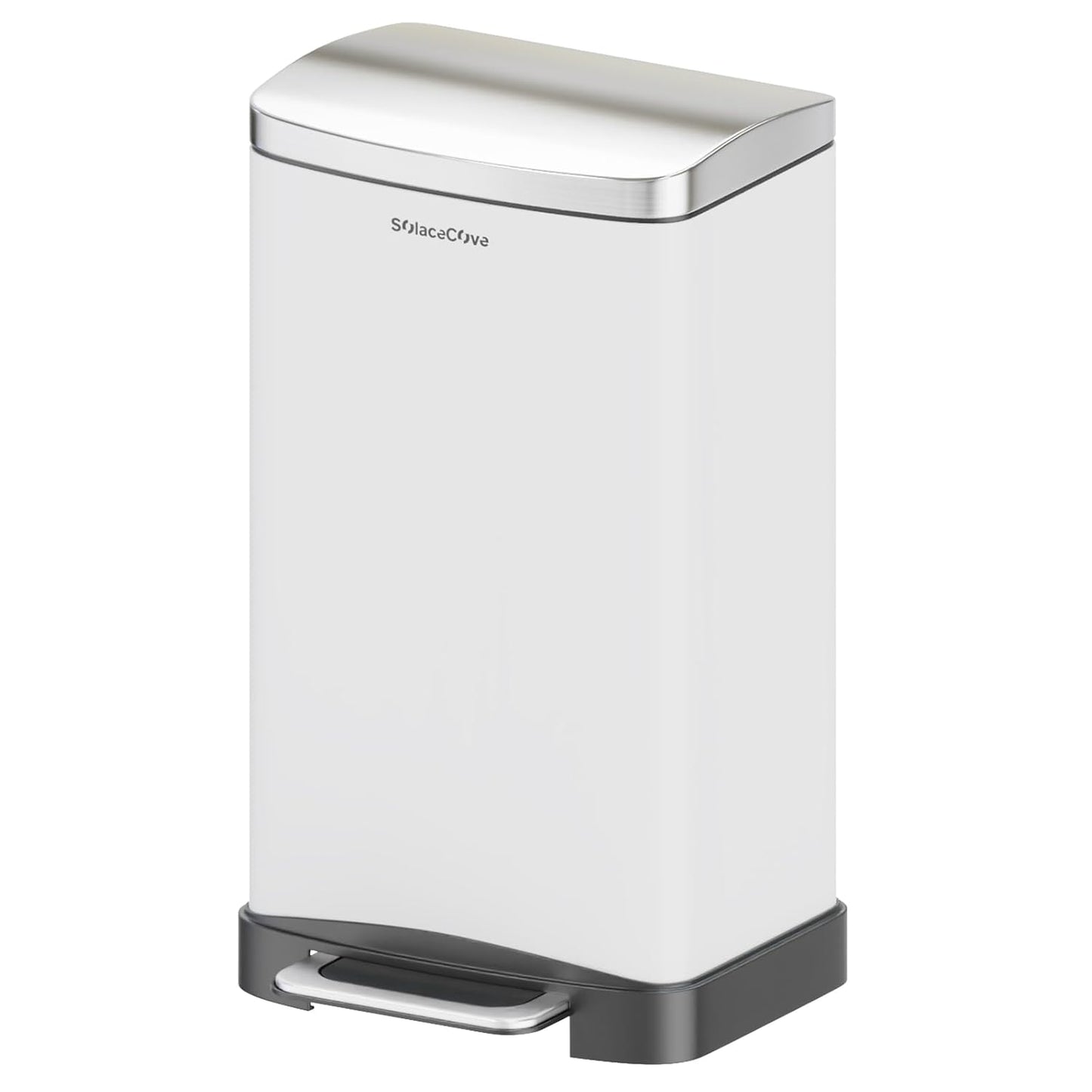 30L/8 Gallon Stainless Steel Garbage Bin with Soft-Close Lid,Step Trash Can with Removable Plastic Inner Bucket, Fingerprint-Proof(White)