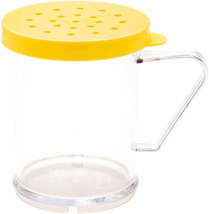 Restaurantware RW Base 10 Ounce Clear Plastic Dredge Spice Shaker Bundle - 1 Yellow Lid and 1 Rose Lid