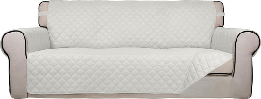 PureFit Reversible Quilted Sofa Cover, Water Resistant Slipcover Furniture Protector, Washable Couch Cover with Non Slip and Elastic Straps for Kids, Dogs, Pets (Sofa, Ivory/Ivory)