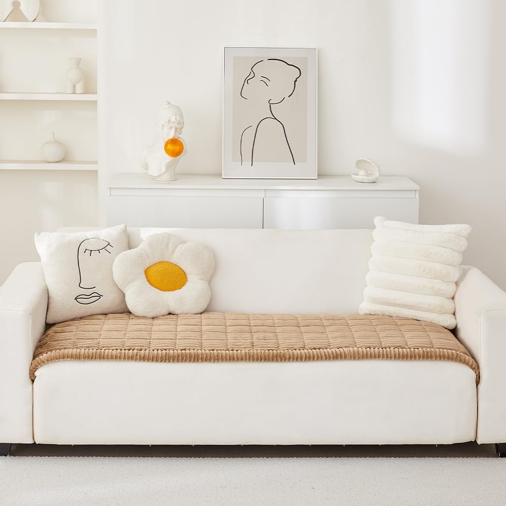 Couch Cover for Dogs Washable, Fuzzy Pet Couch Covers for 3 Cushion Sofa Pet Friendly, Non Slip Sofa Cover (Light Brown, 27.6" x 70.9"/70 x 180cm)