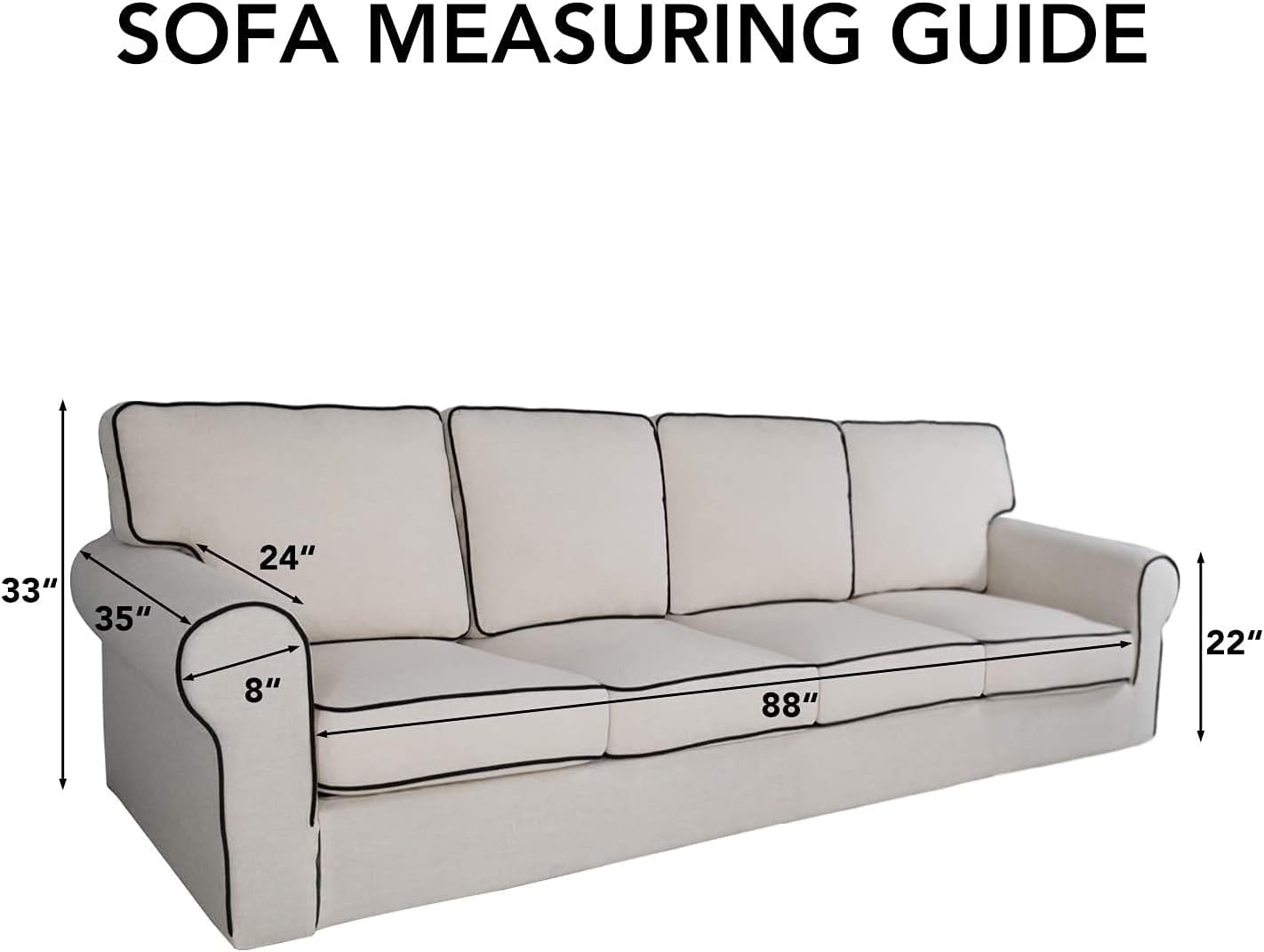 PureFit Reversible Quilted Sofa Cover, Water Resistant Slipcover Furniture Protector, Washable Couch Cover with Non Slip and Elastic Straps for Kids, Dogs, Pets (XX Large, Black/Black)