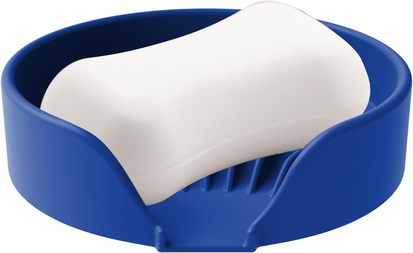 Self Draining Soap Dish, Silicone Suction Cup Soap Holder Tray Savers Container Sponge Holder for Bar Bathroom Shower Kitchen Sink, Can Extend Soap Life (1, Royal Blue)