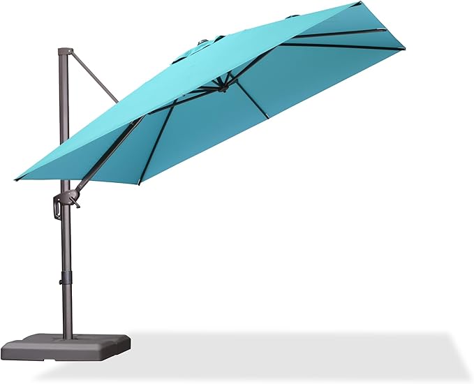 PURPLE LEAF 10 Feet Patio Cantilever Umbrella Square Outdoor Umbrella with 360° Rotation and Aluminum Offset Hanging for Garden Backyard Pool, Turquoise