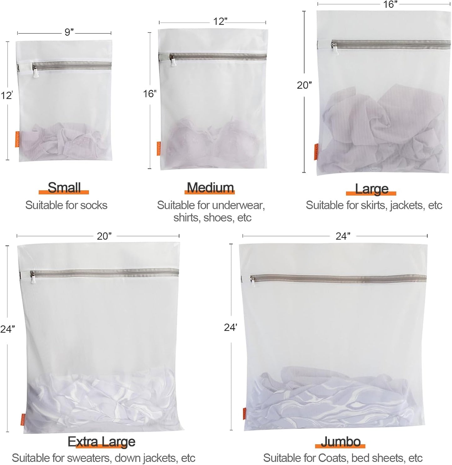 Polecasa 3Pcs Extra Durable Fine Mesh Laundry Bags with Sturdy Zipper for Delicates, Protect Clothes in Washing Machine, Laundry Room Essentials for College, Dorm (1 Large, 1 Medium, 1 Small)