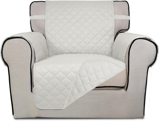 PureFit Reversible Quilted Sofa Cover, Water Resistant Slipcover Furniture Protector, Washable Couch Cover with Non Slip and Elastic Straps for Kids, Dogs, Pets (Chair, Ivory/Ivory)