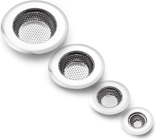 4 Pack Heavy Duty Stainless Steel Kitchen Sink Drain Strainer, Bathroom Hair Catcher Shower Drain Cover, Sink Tub Drain Stopper, Wash Basin Floor Drain, 2.1 to 4.5 Inch Diameter Rim