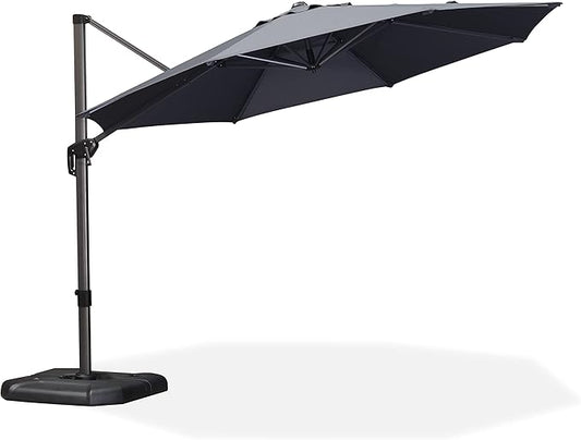 PURPLE LEAF 11 Feet Patio Umbrella with Base Outdoor Cantilever Round Umbrella Aluminum Offset Umbrella with 360-degree Rotation for Garden Deck Pool Patio, Grey