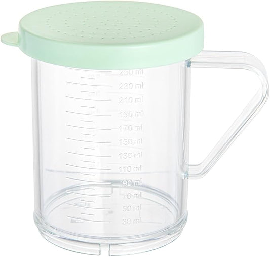 Restaurantware RW Base 10 Ounce Clear Plastic Dredge Spice Shaker 1 Reusable Dry Rub Shaker - Includes Green Perforated Lid With Handle Clear Polycarbonate Spice Shaker For Fine Seasonings