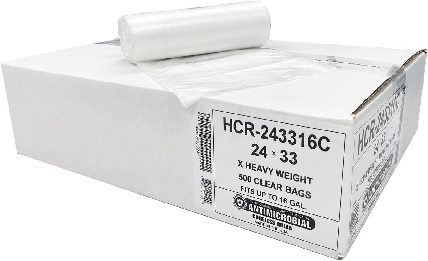 Aluf Plastics High Density Trash Bags, 12-16 Gallon, 500 Count, 16 Micron (eq), 24" x 33", Clear, For Bathroom, Office, Industrial, Commercial, Janitorial, Municipal, & Recycling