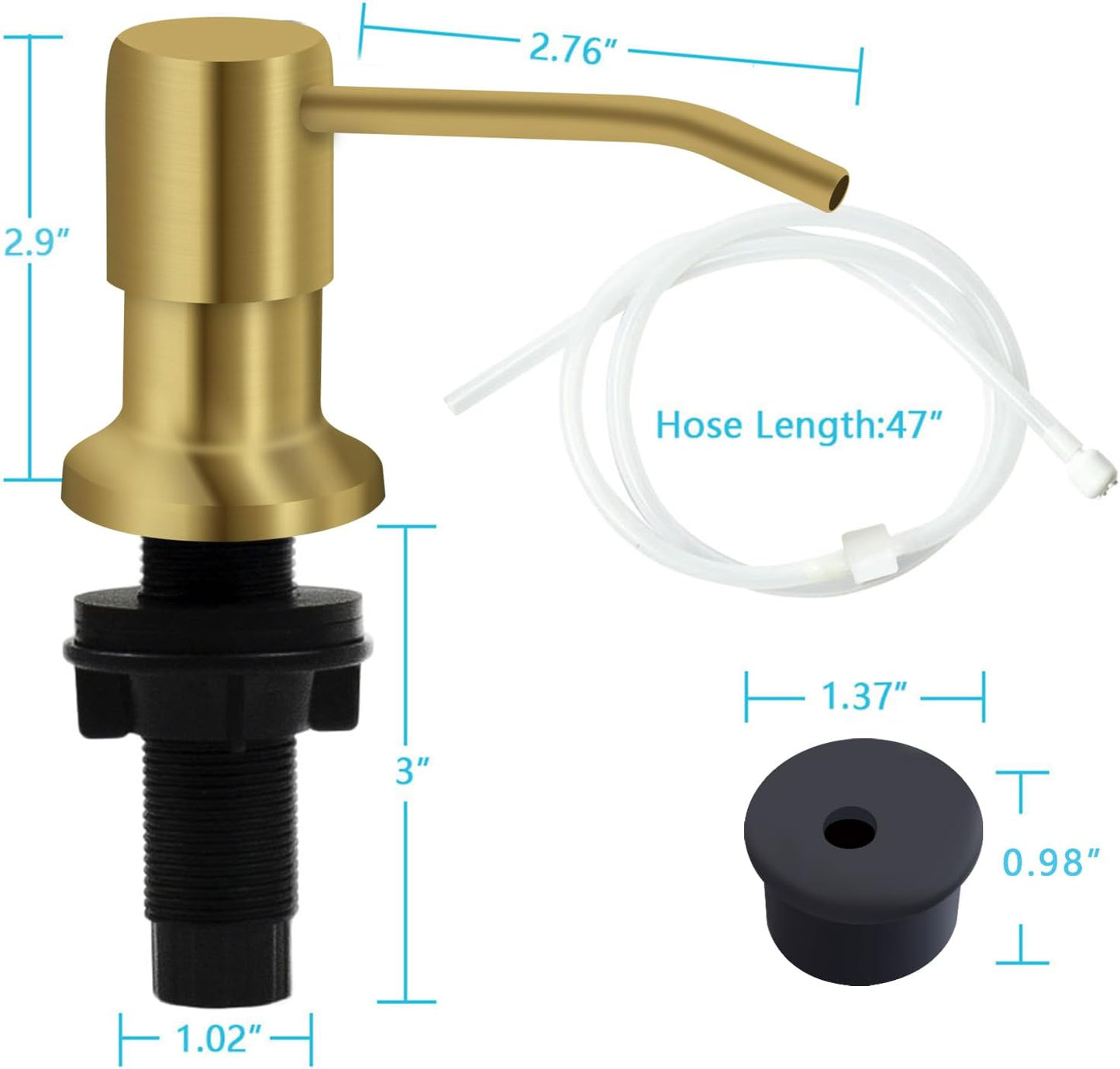 Soap Dispenser for Kitchen Sink, Kichen Sink Soap Dispenser, 47" Extension Tube kit, Under Sink Soap Dispenser Pump, No Need More Refills, Good Suction Power, Golden