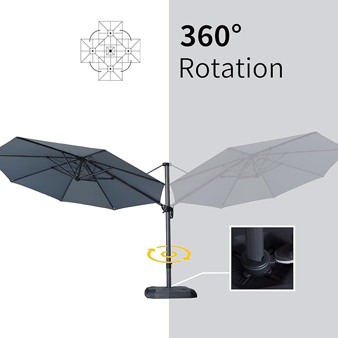 PURPLE LEAF 11 Feet Patio Umbrella with Base Outdoor Cantilever Round Umbrella Aluminum Offset Umbrella with 360-degree Rotation for Garden Deck Pool Patio Light Grey