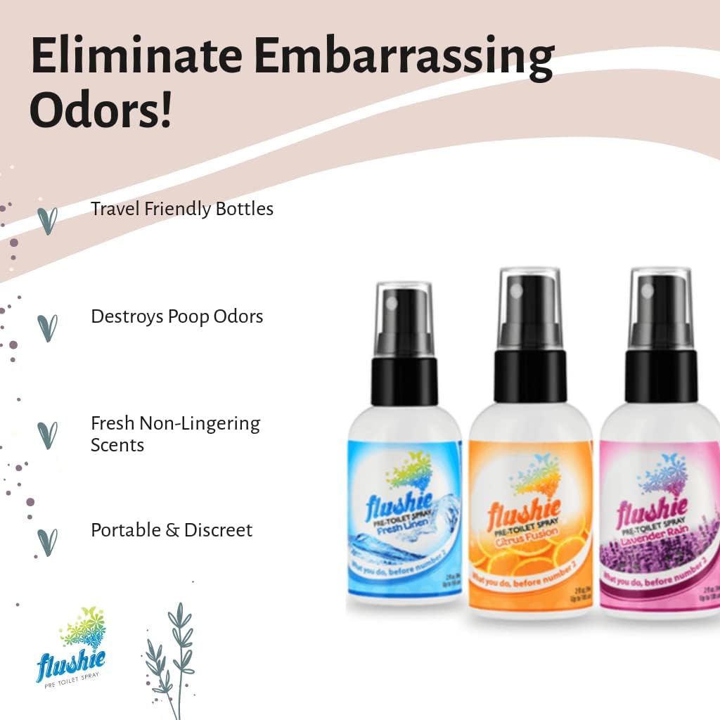 Flushie Lavender Pre-Toilet Spray - Travel Size Toiletries 1oz 3pack Spray for Toilet Deodorizer & Odor Eliminator