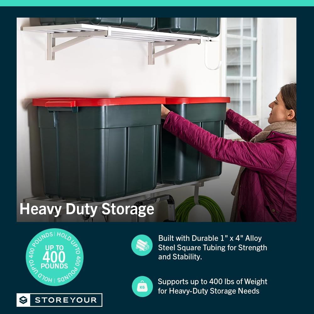 StoreYourBoard 2-Pack Heavy Duty Wall Shelves – Wall-Mounted Garage Storage Shelving and Organization for Sheds, Closets, or Utility Rooms – Holds 200 lbs, 1ft x 4ft, White