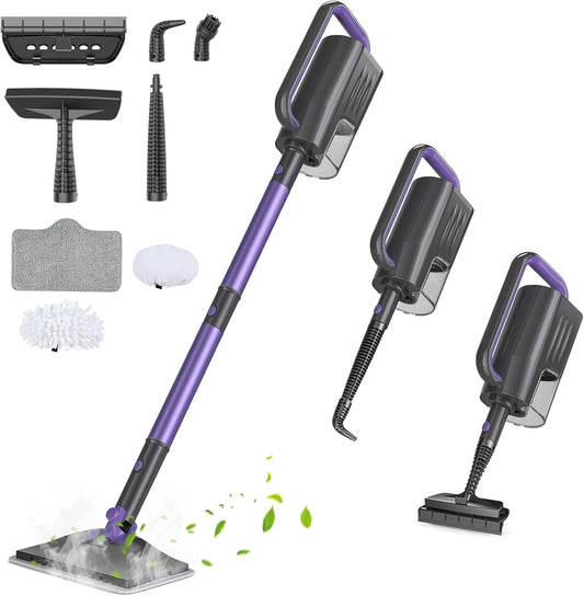 Steam Mop, Steam Cleaner with Large-Capacity Water Tank, 2 Washable Pads, 23FT Power Cable floor steamer, Detachable Steam Mops for Floor Cleaning (Dark Purple)