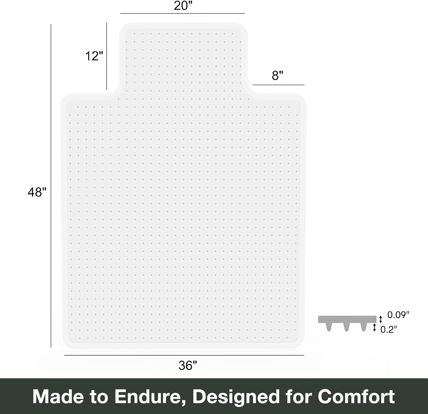 Chair Mat for Carpet, 36" x 48" Easy Glide Desk Chair Mat for Carpeted Floors, Beveled Edge Vinyl Mat with Grips, Heavy Duty Carpet Protector for Home Office, Clear(with Lip)