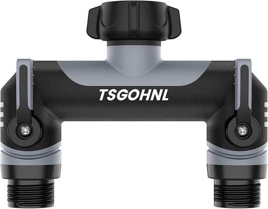 Garden Hose Splitter, 3/4-Inch Hose Manifold, Outdoor Faucet Adapter - Soft TPR Covering - Lightweight Non-Slip Sun-Resistant 2-Way Valve（Gray）