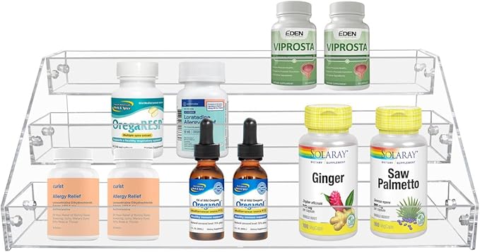 PMMASTO Tiered Spice Rack, Seasoning Organizer, Clear Acrylic Vertical Shelves Can Organizer for Countertop, Cabinet, Pantry, Kitchen Organization and Storage - 3 Tier