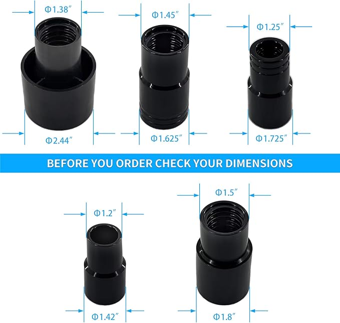 Dust Collection Vacuum Hose Kit, 12 Foot Dust Collection Power Tool Kit with 5 Vac Cleaner Hose Fittings/Attachments for Household, woodworking Power Tool and Dry/Wet, Fits Multiple Types Power Tools