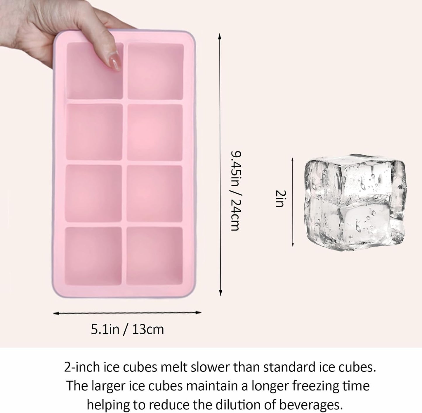 2 Pack Silicone 2 Inch Large Ice Cube Molds for Cocktails Wine Fruit and Bourbon Whiskey Easy Release Ice Cube Tray with Lid Ideal for Cold Drinks and Entertaining Gatherings (Strawberry Pink)
