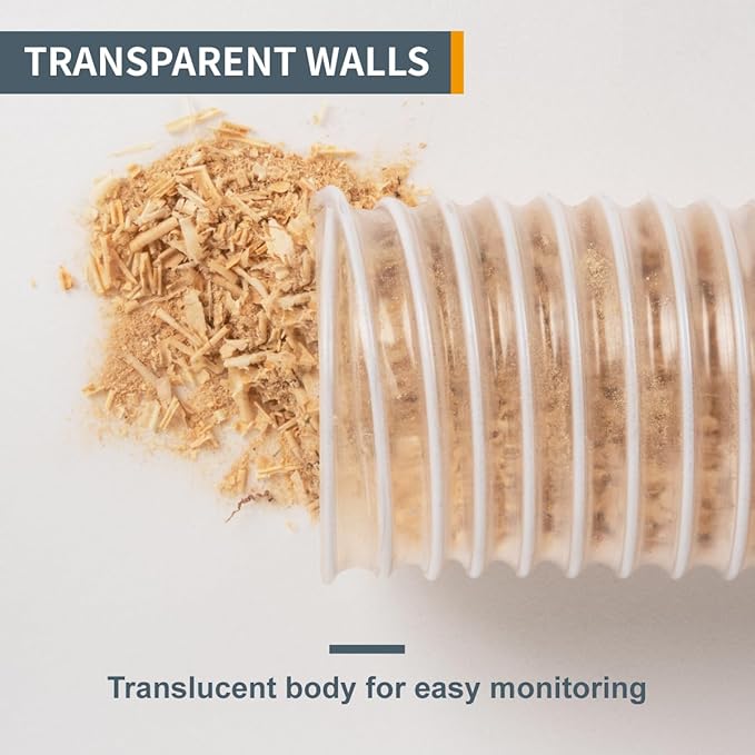 POWERTEC 4" x 10' Flexible PVC Dust Collection Hose with 2pcs Stainless Steel Key Hose Clamps for Table Saw, Band Saw, Planer, Jointer, Woodworking and Garage, WoodShop Dust Collection System (70242)