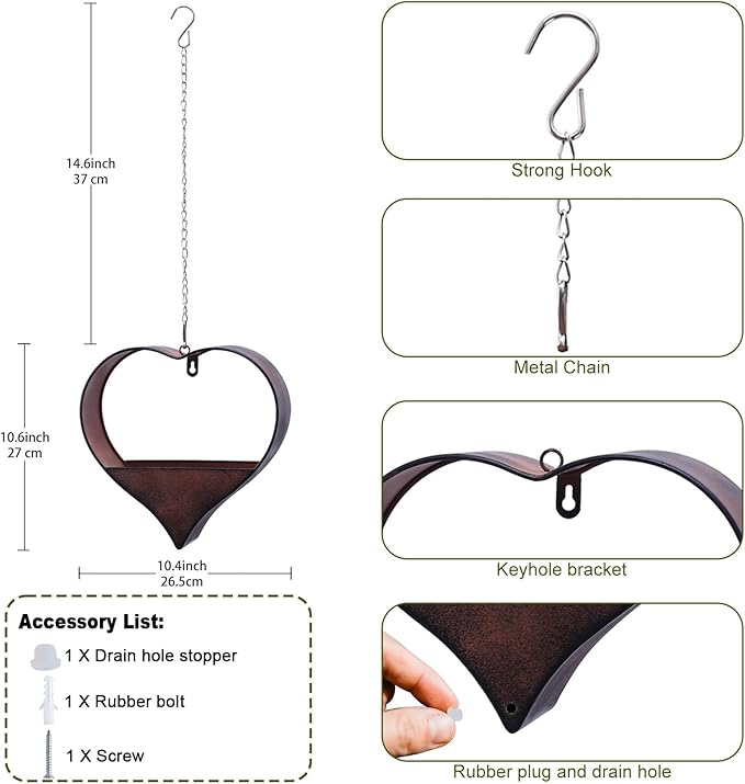 Metal Plant Hangers Indoor and Outdoor: Birthday Gifts for Women Mom Wife Father Garden Lovers - Rustic Heart Shape Hanging Planters Perfect for Window Wall Living Room Office Decor