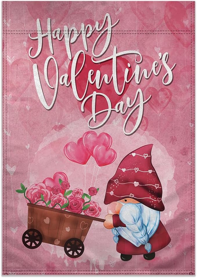 Garden Flag Wall Hanger (White) & Valentine's Day Gnome 12x18" Garden Flag Full Kit - All Season Decor