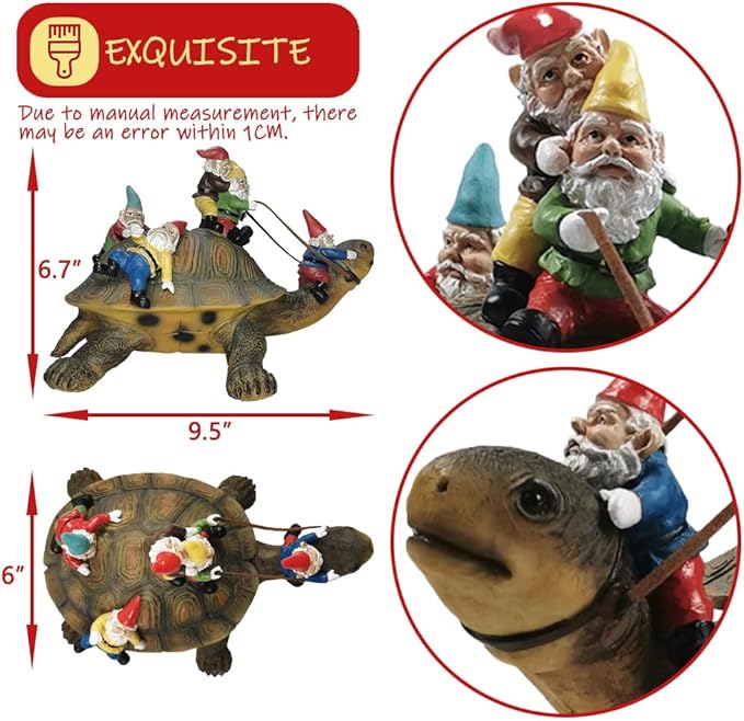 Sunthus Garden Gnome Turtle Statues Yard Art Resin Figurine Decorations Outdoor Garden Décor