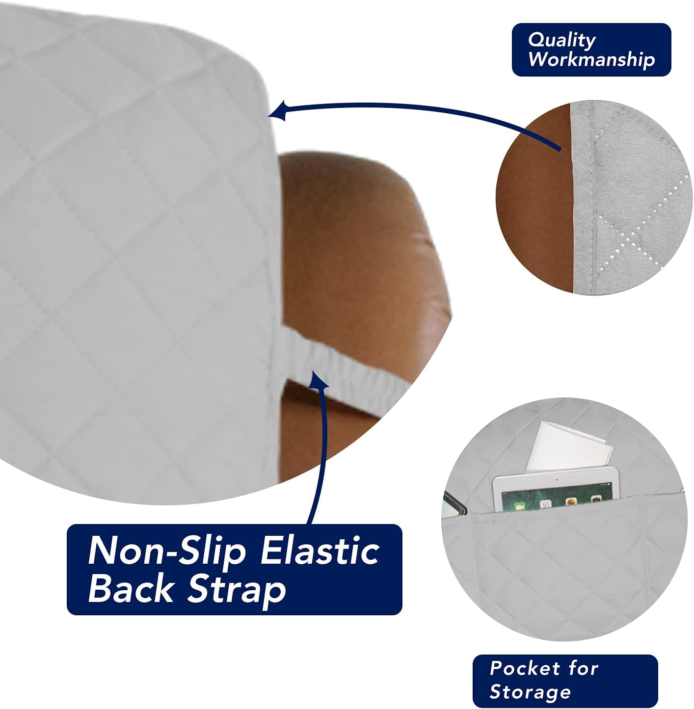 PureFit Reversible Quilted Sofa Cover, Water Resistant Slipcover Furniture Protector, Washable Couch Cover with Non Slip and Elastic Straps for Kids, Dogs (Oversized Recliner, Light Gray/Ivory)