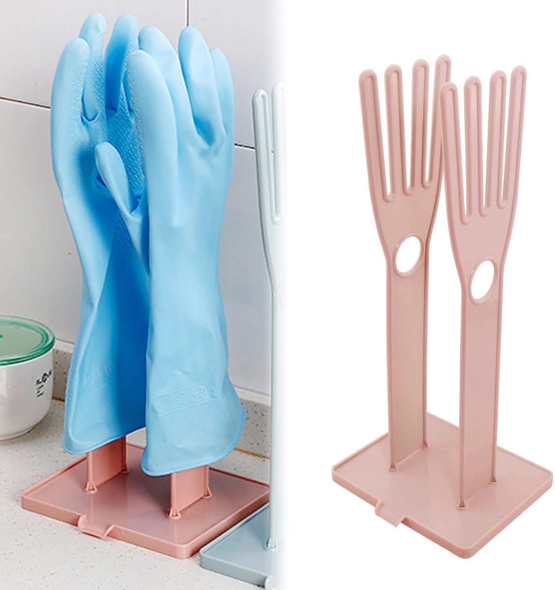 Pink Color Gloves Stand 15x12x34cm Kitchen Multifunctional Rubber Gloves Drain Rack Towel Storage Holder Drying Stand Creative Kitchen Tool