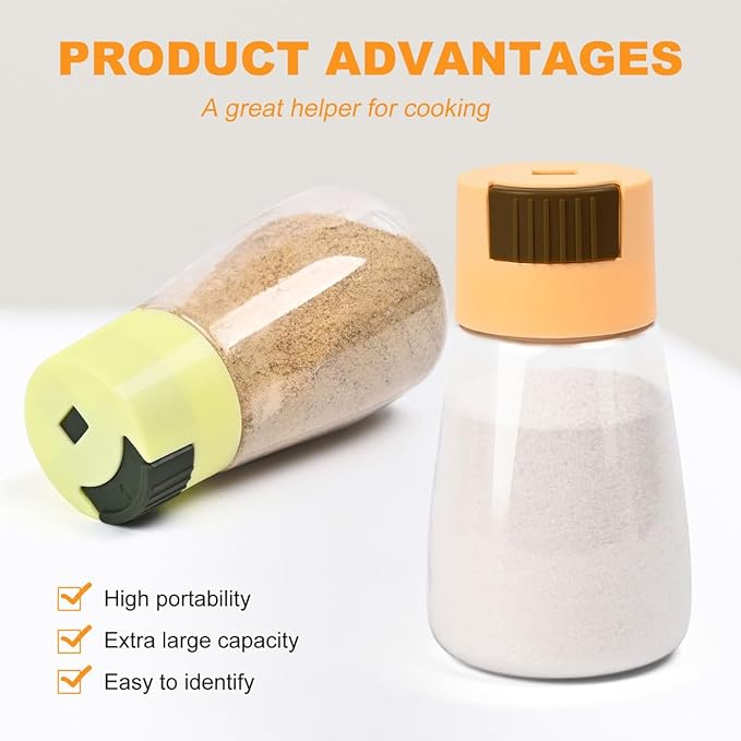 iNeibo Salt and Pepper Shakers Set, 2Pcs Plastic Salt Dispenser, Clear, with Squeezing Lid, Moisture Proof, Perfect for Cooking, Picnic, Outdoor BBQ, 1.2 Ounces for Easy Portability and Use