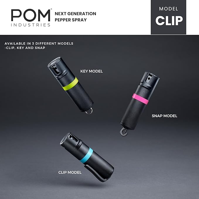 POM Pepper Spray Pocket Clip, Quick Flip Top Safety, Maximum Strength OC Formula with UV Marking Dye, Safe Compact and Tactical Design for Everyday Carry, 25 Bursts, 10 ft Range, 0.5 fl oz
