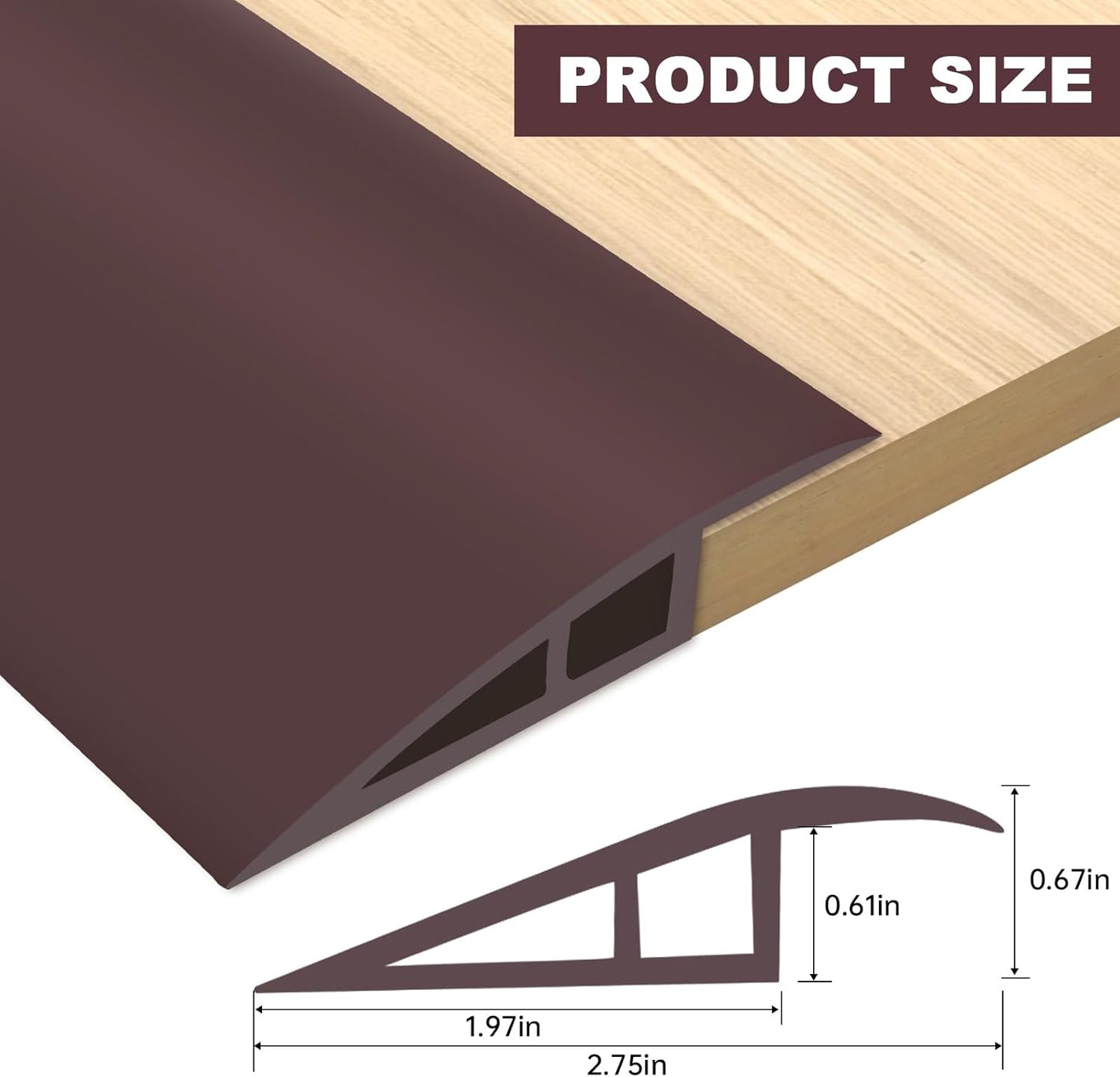 Vinyl Door Threshold Flooring Transition Strip Self Adhesive Carpet Edging Strip for Laminate Doorway Edge Threshold from 2/5" to 3/5" (Coffee, 3.3 Ft)