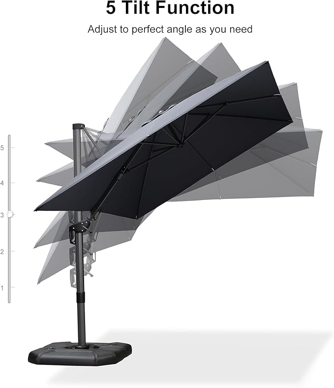 PURPLE LEAF 8.2' X 11.5' Tilting Patio Umbrella with Base Outdoor Cantilever Swivel Rectangle Umbrella Aluminum Offset Umbrella with 360-degree Rotation for Garden Deck Pool Patio Grey