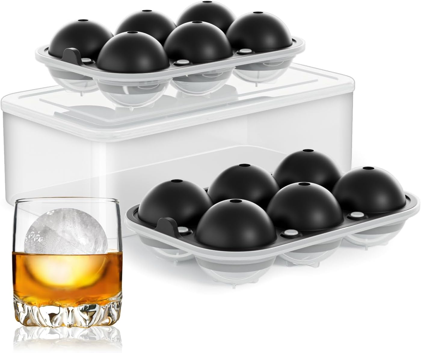 Large Ice Cube Tray for Whiskey: 2.5 Inch Silicone Ice Ball Maker - Circle Ice Cube Tray - Round Ice Sphere Maker for Old Fashioned Bourbon Whisky