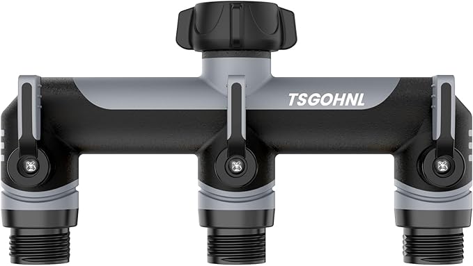 Garden Hose Splitter, 3/4-Inch Hose Manifold, Outdoor Faucet Adapter - Soft TPR Covering - Lightweight Non-Slip Sun-Resistant 3-Way Valve（Gray）