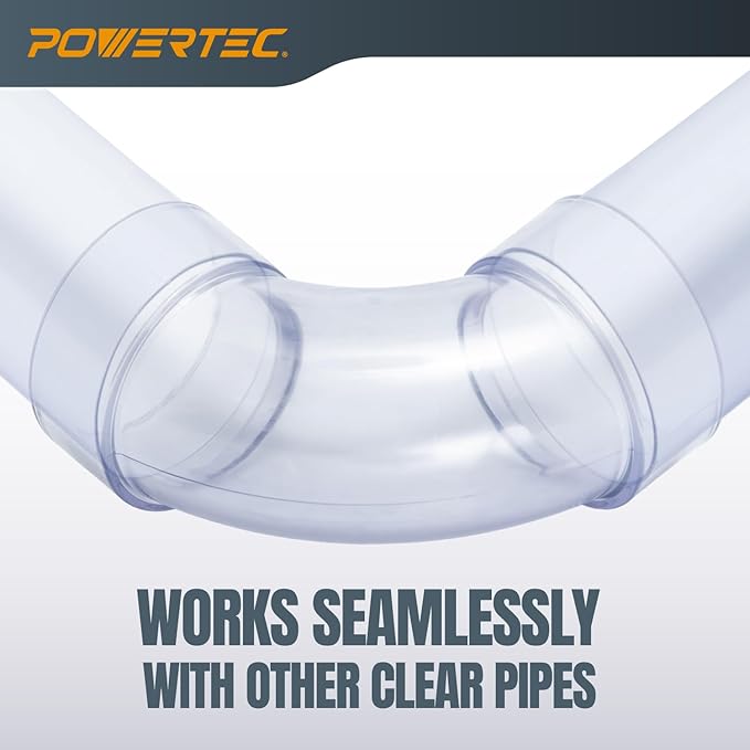 POWERTEC 70309-P2 4 Inch ID 90 Degree Elbow for 4" OD Dust Collection Pipes, Adapters and Fittings with Splice for 4 Inch ID Dust Collection Hose Connector (Clear), 2 Sets