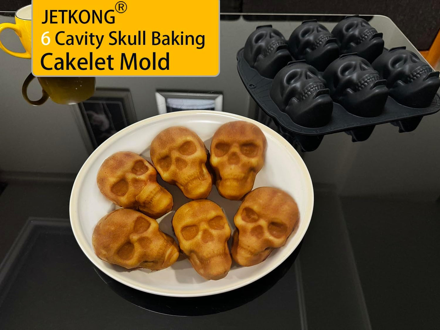 JETKONG 6 Cavity Skull Cake Pan and Silicone Skull Cakelet Mold