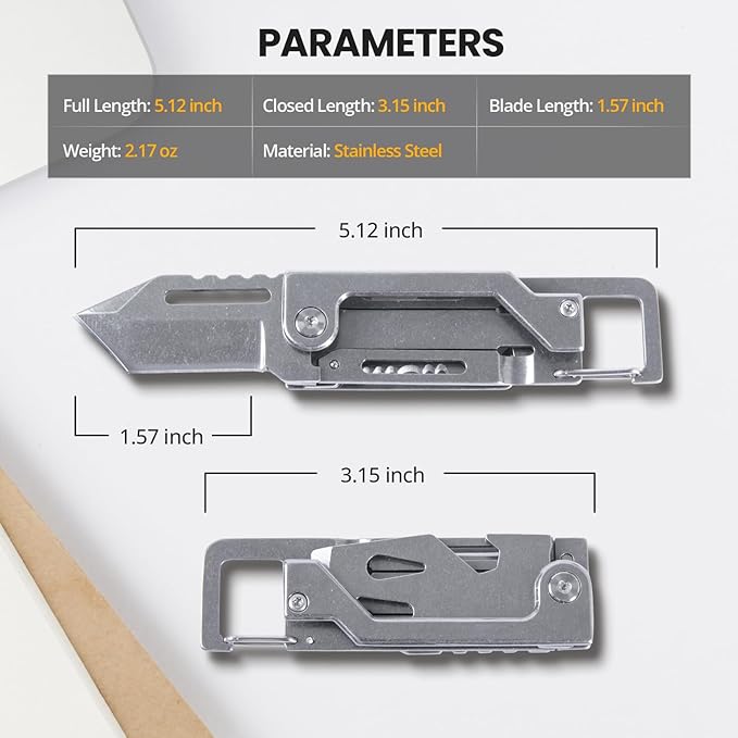 EDCFANS Keychain Multitool Knife, Multi Tools Keychains, Fathers Day Dad Gifts for Men, Tanto Pocket Knives with Clip, Bottle Opener, Box Cutter, Pry Bar, Screwdriver Wrench, EDC Hiking Camping Gear
