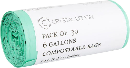 Crystal Lemon 30-Count Biodegradable 6 Gallon Bags, Heavy Duty and Unscented – Ideal for Kitchen, Bathroom, Yard, and Food Waste